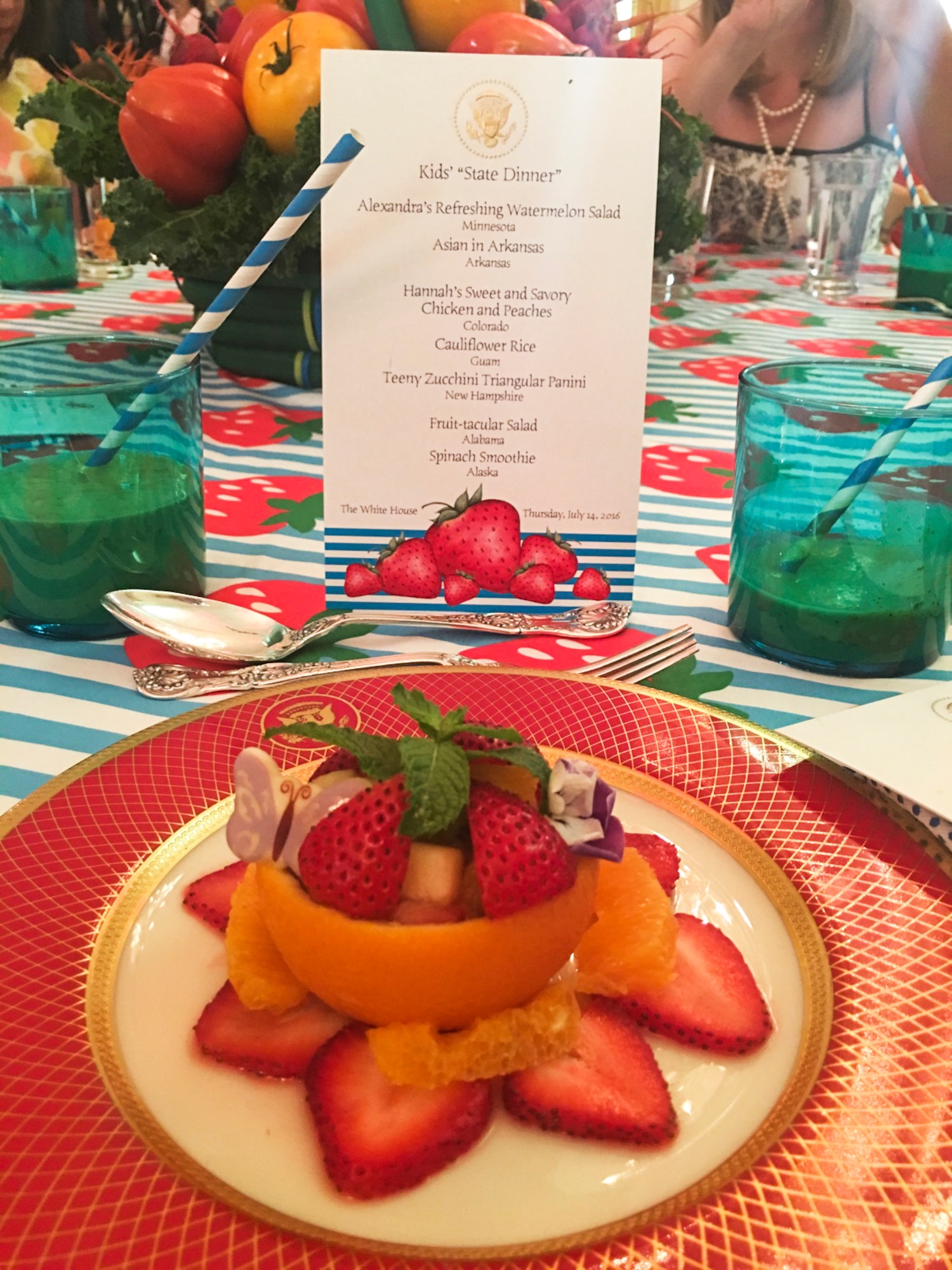 The White House chefs serve 2016 Alabama Healthy Lunchtime Challenge winner Lael Jefferson’s, ‘fruit-tacular’ salad during the 2016 Kid’s State Dinner hosted by the White House, July 14, 2016. Lael won the nationwide recipe challenge for the state of Alabama with her healthy green chicken and fruit-tacular salad recipe. (Courtesy photo)