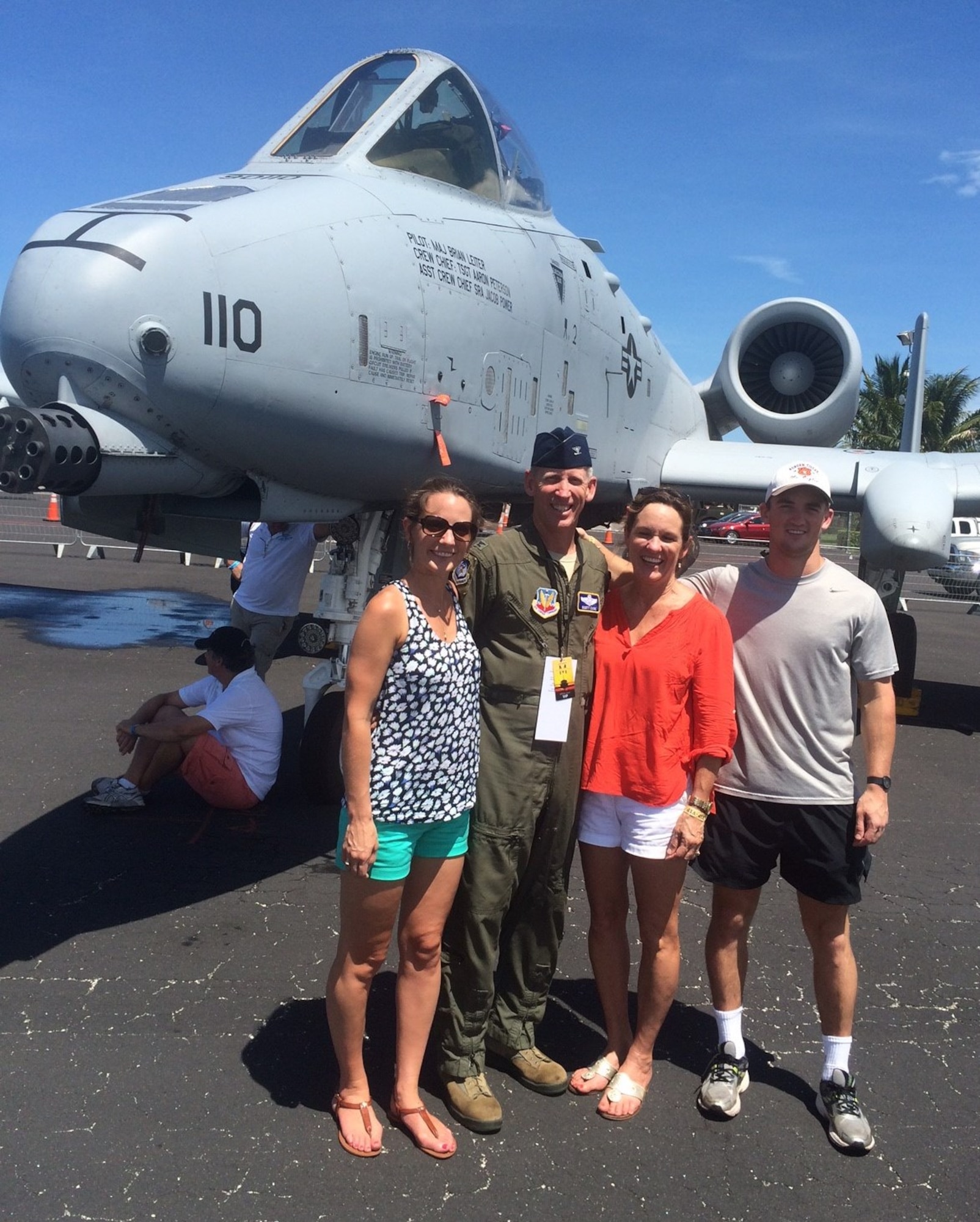 Col. Scott Caine, 9th Air Force vice commander, his wife, Pam, and two of their three children, Mark and Elizabeth, stand next to an A-10 Thunderbolt II at the Vero Beach Air Show, June 25, 2016. Caine had the opportunity to tell community members about the Air Force and thank them for their support. Scott and Pam Caine are from the area and both graduated from Vero Beach High School. (Courtesy photo)