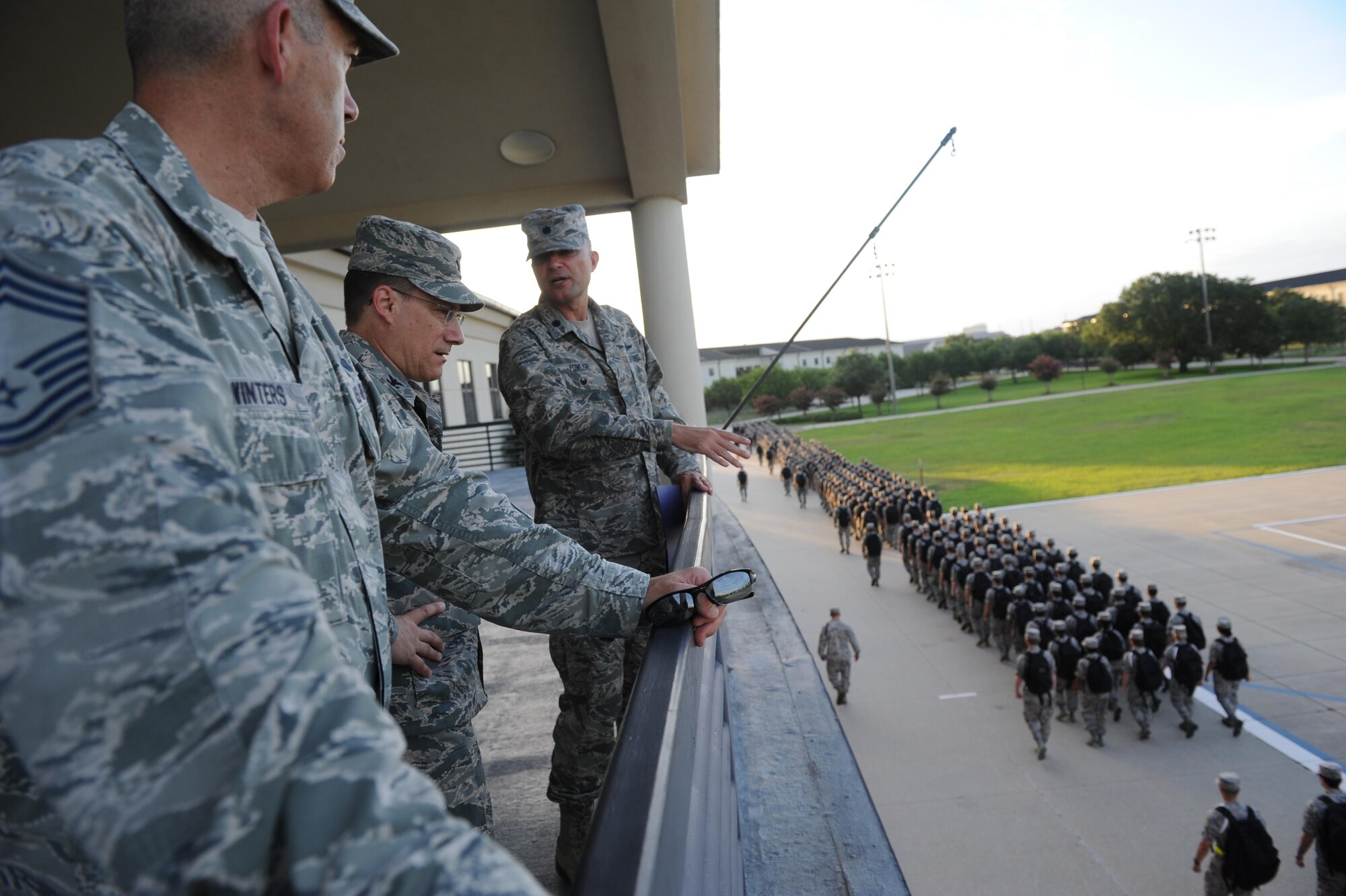 Leadership from the 81st Training Group brief Col. Todd Weyerstrass, 2nd Air Force vice commander, on student training during an 81st Training Wing orientation tour at the Levitow Training Support Facility July 12, 2016, on Keesler Air Force Base, Miss. The purpose of the tour was to become familiar with the wing’s mission, operations and personnel. (U.S. Air Force photo by Kemberly Groue/Released)