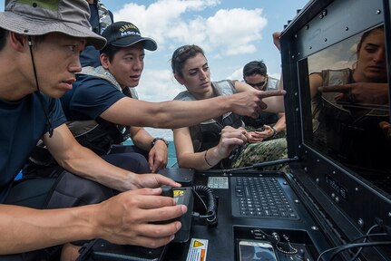 SASEBO, Japan (June 13, 2016) A Japanese Maritime Self-Defense Force (JMSDF) Explosive Ordnance Disposal technician controls a SeaBotix remotely operated vehicle during a mine countermeasures training mission near Sasebo as part of exercise Malabar 2016. A trilateral maritime exercise, Malabar is designed to enhance dynamic cooperation between the Indian Navy, JMSDF and U.S. Navy forces in the Indo-Asia- Pacific. 