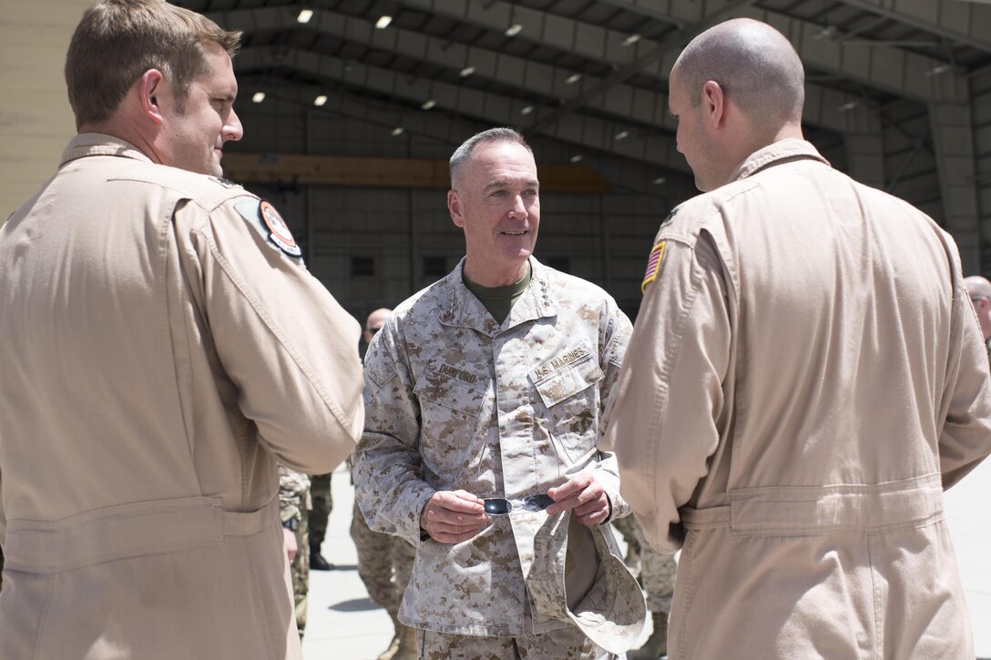 Marine Corps Gen. Joe Dunford, chairman of the Joint Chiefs of Staff, meets with members of Train, Advise, Assist Command – Air in Kabul, Afghanistan, July 16, 2016. DoD photo by Navy Petty Officer 2nd Class Dominique A. Pineiro