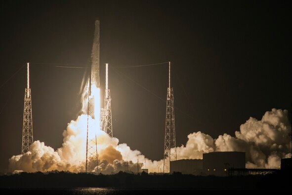 The 45th Space Wing supported SpaceX’s successful launch of a Falcon 9 Dragon spacecraft headed to the International Space Station from Space Launch Complex 40 here July 18, 2016, at 12:45 a.m. ET. At approximately eight minutes after the launch, SpaceX successfully landed the Falcon 9 first-stage booster at Landing Zone 1 on Cape Canaveral Air Force Station, Fla.This Falcon 9 Dragon launch was the 13th major launch operation for the Eastern Range this year, and marks the ninth contracted mission by SpaceX under NASA’s Commercial Resupply Services contract. (Courtesy photo by SpaceX)