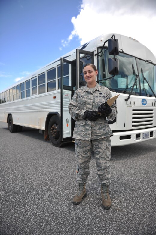 Senior Airman Lisa Exline is a vehicle operator with the 1st Special Operations Logistics Readiness Squadron on Hurlburt Field, Fla., July 15, 2016. A vehicle operator transports Air Commandos in support of base events and operations. (U.S. Air Force photo by Airman Dennis Spain) 
