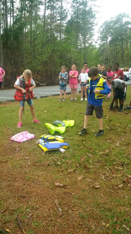 Sneads Elementary fourth graders compete in the Water Safety Relay at the Every Kid in a Park fieldtrip at Lake Seminole