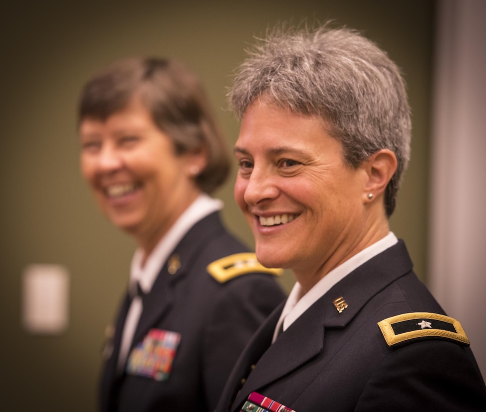 U.S. Army Reserve Brig. Gen. Janice M. Haigler, deputy commanding general of the 335th Signal Command (Theater), smiles during a rehearsal for her retirement ceremony at Fort Jackson, S.C., July 7, 2016. Haigler’s distinguished career in the Army included multiple deployments in support of Operation Desert Storm, Operation Enduring Freedom, and Operation Iraqi Freedom. She was retiring after devoting 32 years of her life to her country. (U.S. Army photo by Staff Sgt. Ken Scar)
