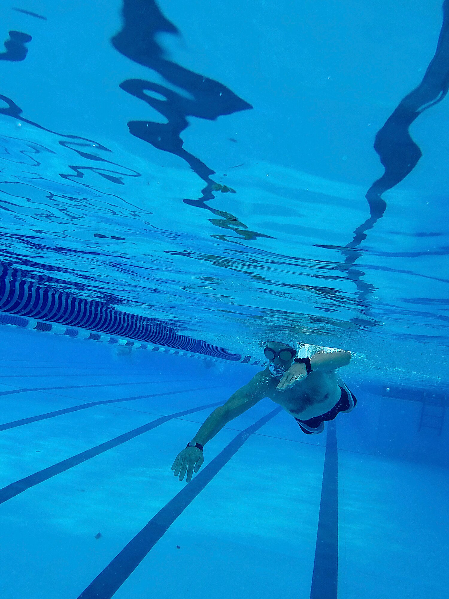 A Team Scott member completes the 300 meter swim during the “Splash N Dash” biathlon at Scott Air Force Base, Illinois, July 15, 2016. The biathlon started with 300 meter swim followed by a three mile run. The event had nearly 50 participants. Robert Wieland had the fastest time in the male category, 24 minutes 44 seconds, while Kimberly Wendt had the fastest time in the female category, 33 minutes 31 seconds. (U.S. Air Force photo by Tech. Sgt. Jonathan Fowler)