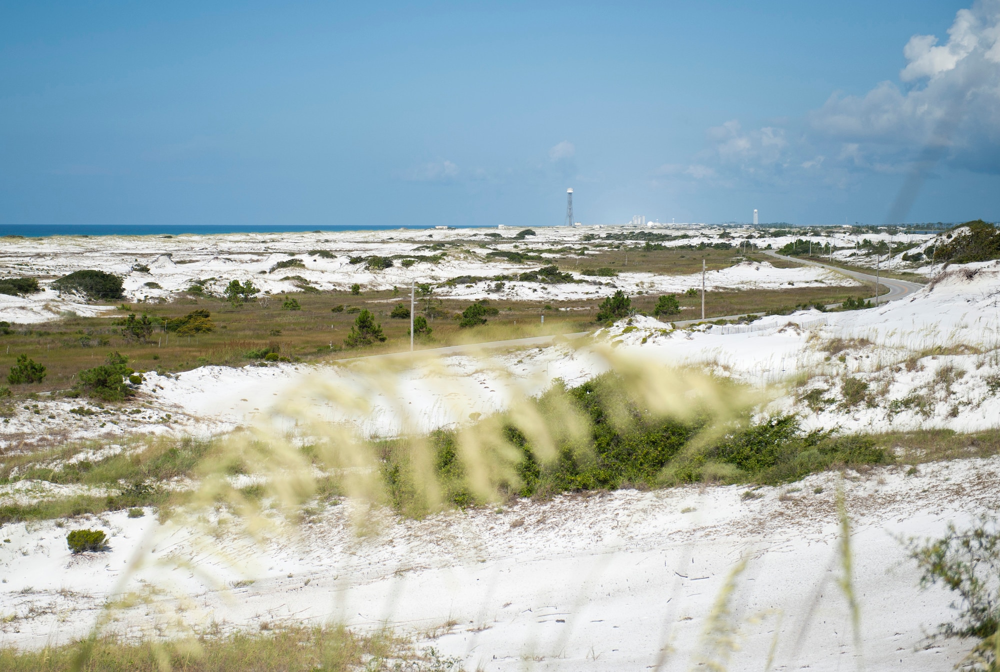 A view of the Santa Rosa Island Range July 14 at Eglin Air Force Base, Fla. The Santa Rosa Island Range is 18 miles in length and used for military test and training missions. The littoral range is also a nesting ground for shorebirds and  endangered sea turtle species. (U.S. Air Force photo/Ilka Cole) 
