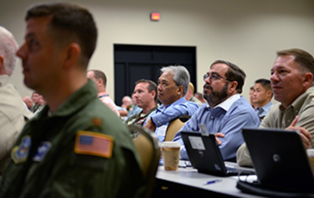 Aircraft Operations personnel listen during a presentation at the Defense Contract Management Agency's annual Aircraft Operations Training Seminar at National Conference Center, August 18, in Leesburg, Va. 