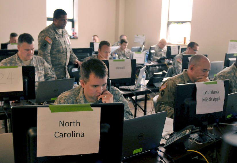 Today, finding and reacting to unknown flaws in software is entirely manual, as demonstrated by these assessment team members who are collecting data to analyze blue and red team attacks and defenses during exercise Cyber Shield 2016, at Camp Atterbury, Ind., April 28, 2016. On Aug. 4, 2016, the Defense Advanced Research Projects Agency will hold a Cyber Grand Challenge for seven finalist teams whose computers will compete autonomously in a capture the flag competition that eventually could make machine-speed cybersecurity around the world a reality. Army photo by Sgt. Stephanie A. Hargett