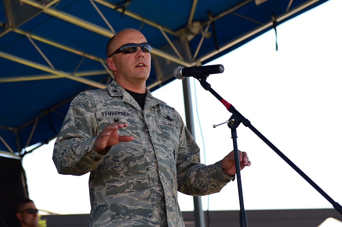 Col. Scott Romberger, 460th Space Wing vice commander, provides opening remarks July 15, 2016, to kickoff Diversity Day on Buckley Air Force Base, Colo. Diversity Day provided an opportunity to explore and celebrate the accomplishments and cultures of a diverse military force, which included food, dancing and music from various cultures. (U.S. Air Force photo by Airman 1st Class Gabrielle Spradling/Released) 
