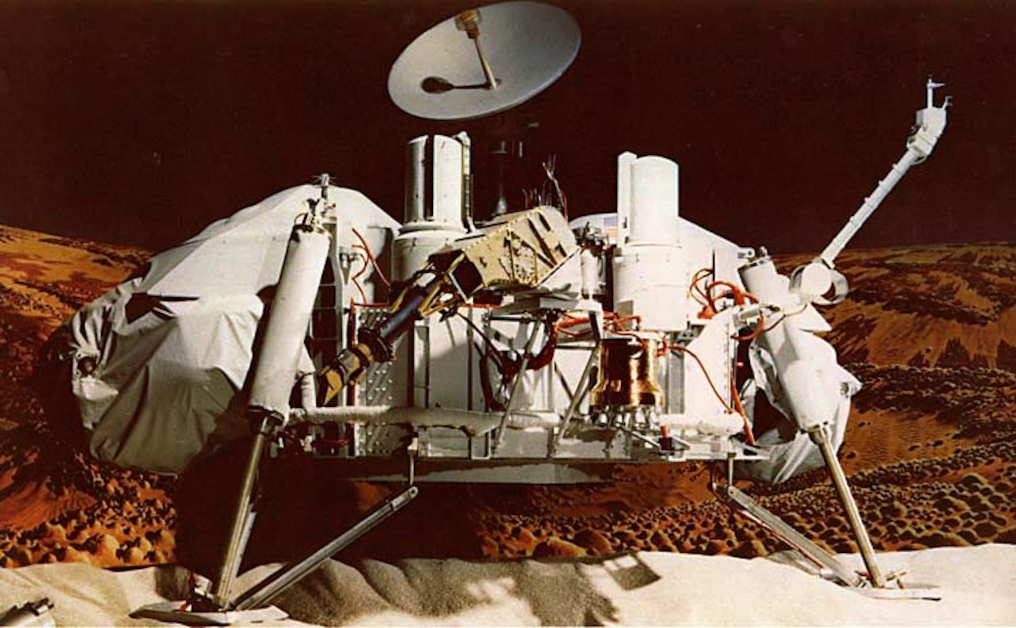 The Viking 1 Lander depicted here was the first NASA system to land on Mars June 20, 1976. AEDC conducted tests for the entry vehicle parachute system. (NASA image)