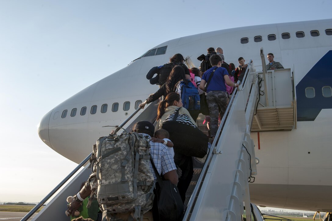 Families of U.S. airmen and families of Defense Department civilians board an Atlas Air 747 airliner at Incirlik Air Base, Turkey, April 1, 2016. Family members and civilians were ordered to depart the base. U.S. personnel and family members who remained in Turkey are safe in the aftermath of a July 15, 2016, coup attempt there, Pentagon Press Secretary Peter Cook told reporters July 18, 2016. Air Force photo by Staff Sgt. Jack Sanders