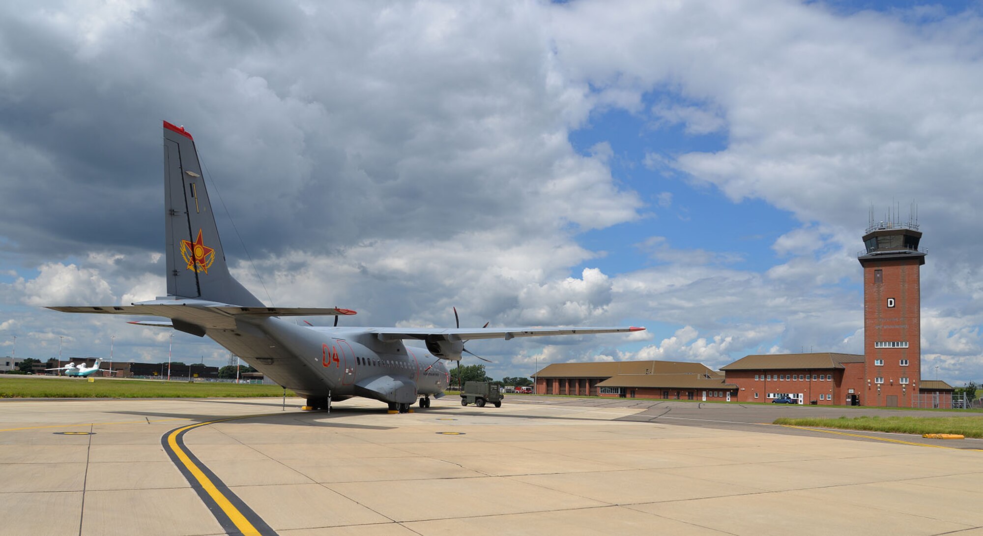 A Kazakhstan air force C-295M military twin-turboprop transport aircraft sits on a hardstand July 14, 2016, on RAF Mildenhall, England. Three Kazakhstan Air Defence Force aircraft were here in support of Exercise Steppe Eagle, training to ensure they are able to deploy in support of peacekeeping missions whenever necessary. The U.S., U.K. and Kazakhstan air forces participate together in an annual exercise which encourages NATO interoperability and strengthens partnerships. (U.S. Air Force photo by Karen Abeyasekere)
