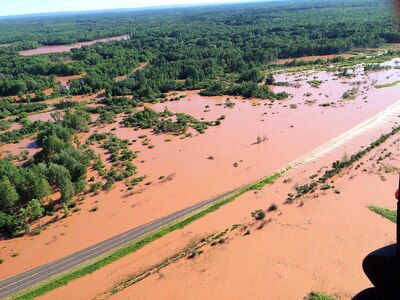 Torrential rains in northwestern Wisconsin last week caused flooding and road damage across an eight-county region. Maj. Gen. Don Dunbar, Wisconsin’s adjutant general, called engineer assessment teams from the Wisconsin National Guard to state active duty to assist Wisconsin Department of Transportation engineers in assessing road damage in the aftermath of the storm. 