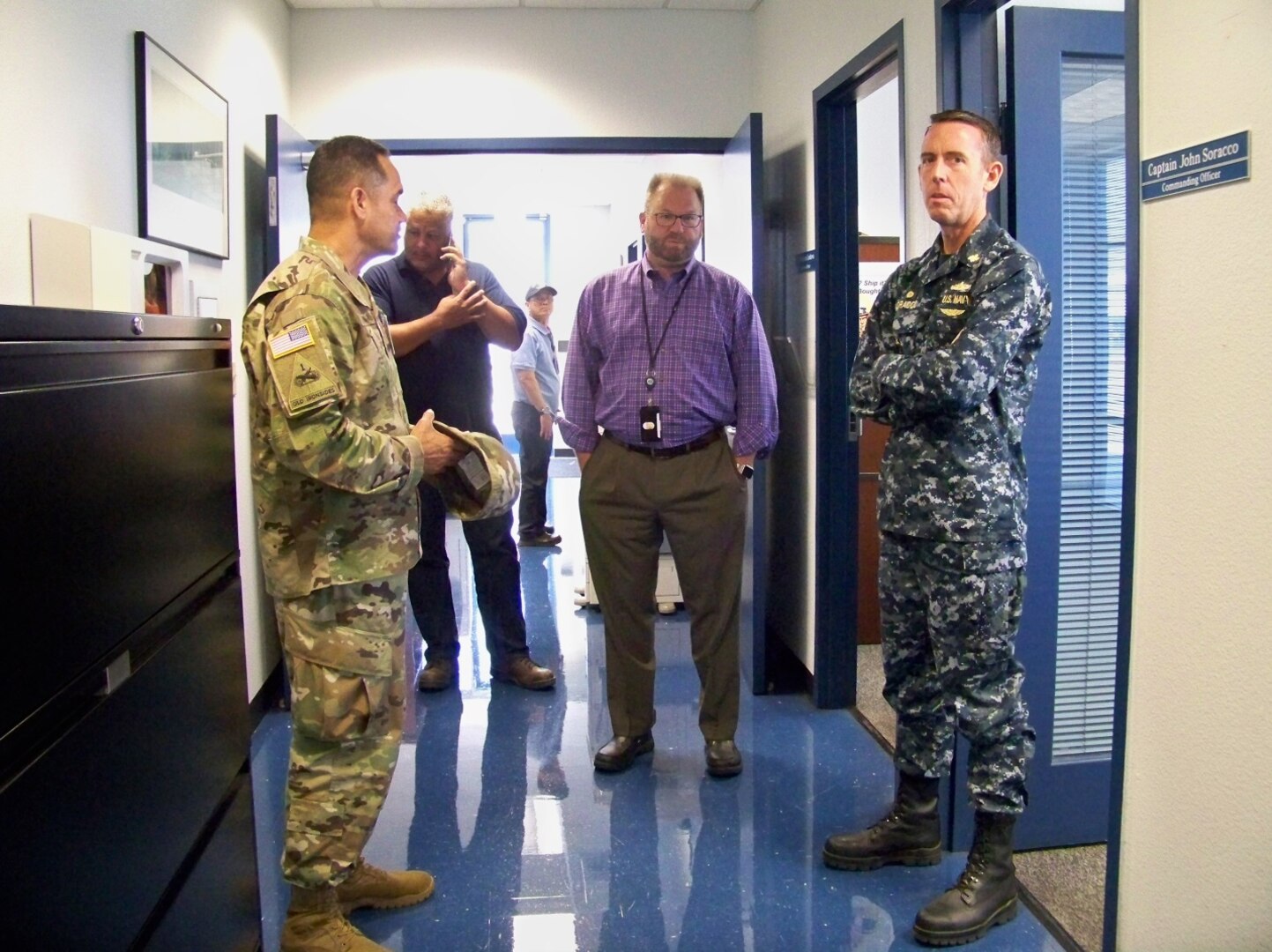 Left to Right:  Command Sgt. Maj. Tobin, Chris Buchanan of DLA Disposition San Diego, DLA Distribution San Diego deputy director Mark Patzman and Capt. Soracco, commander.  