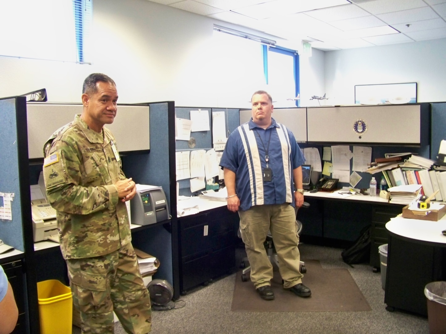 Command Sgt. Maj. Tobin and Timothy Vaughan, DLA Distribution San Diego employee.  