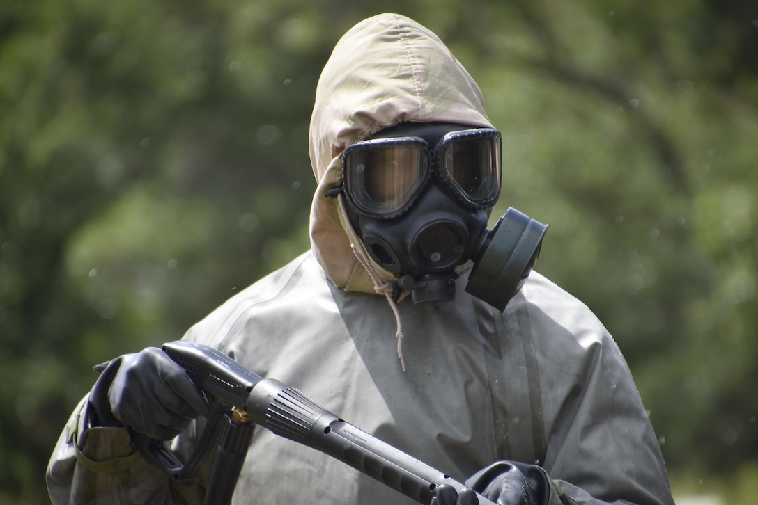 A U.S. Army Reserve solider with the 401st Chemical Company out of Boston, Mass., decontaminates a Stryker nuclear, biological, and chemical reconnaissance vehicle during an equipment decontamination mission at Red Dragon on Fort McCoy, Wis., July 17, 2016.  Red Dragon is an annual Army Reserve chemical, biological, radiological and nuclear training exercise led by the 415th CBRN Brigade out of Greenville, South Carolina consisting of over 750 soldiers.(U.S. Army photo by Master Sgt. Marisol Walker/Released)