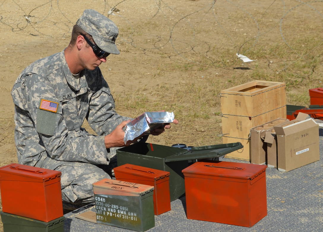 Army Reserve Sgt Trevor Clark of 660th Ordinance, from Parsons, Kans., inventories and secures ammo that is to be used by another unit during range practice during Warrior Exercise (WAREX) 86-16-03 at Ft. McCoy, Wis., July 15, 2016.  WAREX is designed to keep Soldiers all across the United States prepare to deploy.  (U.S. Army photo by SPC Joseph C. Driver/Released)