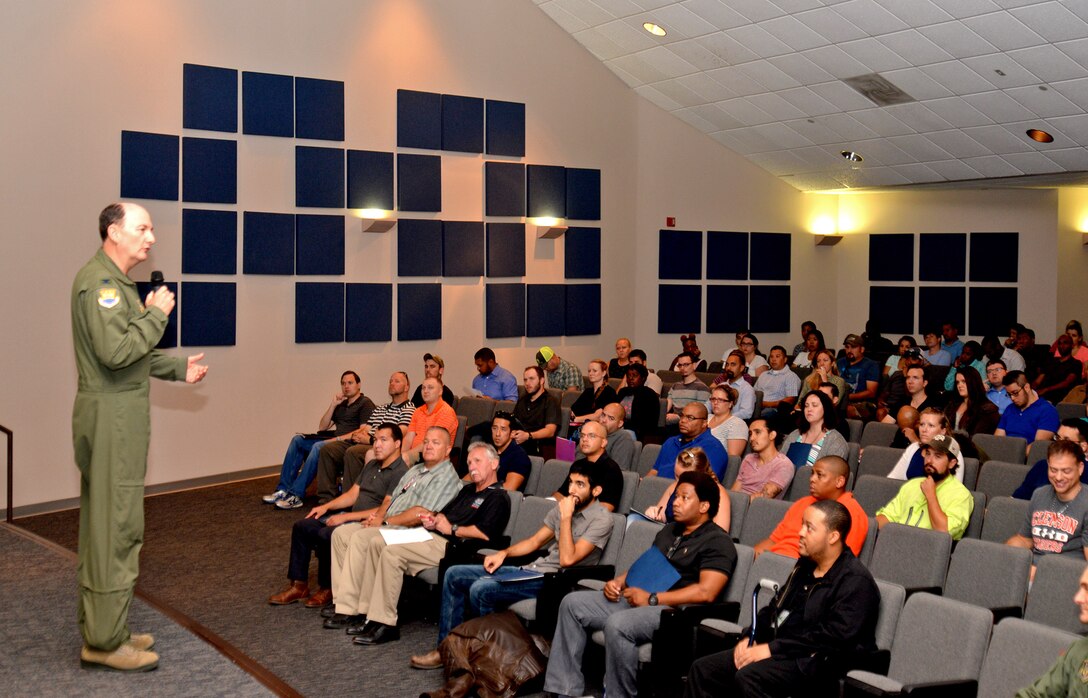 Col. Thomas Smith, 433rd Airlift Wing commander, greeted over 200 hundred Inactive Ready Reserve to the first 433rd Airlift Wing, sponsored IRR Muster July 9, 2016 at the Inter-American Air Forces Academy auditorium on Joint Base San Antonio-Lackland, Texas. During his welcome, Smith explained the purpose of attending the Muster was to make sure individuals know what their benefits are and what they are entitled to under the IRR program. 