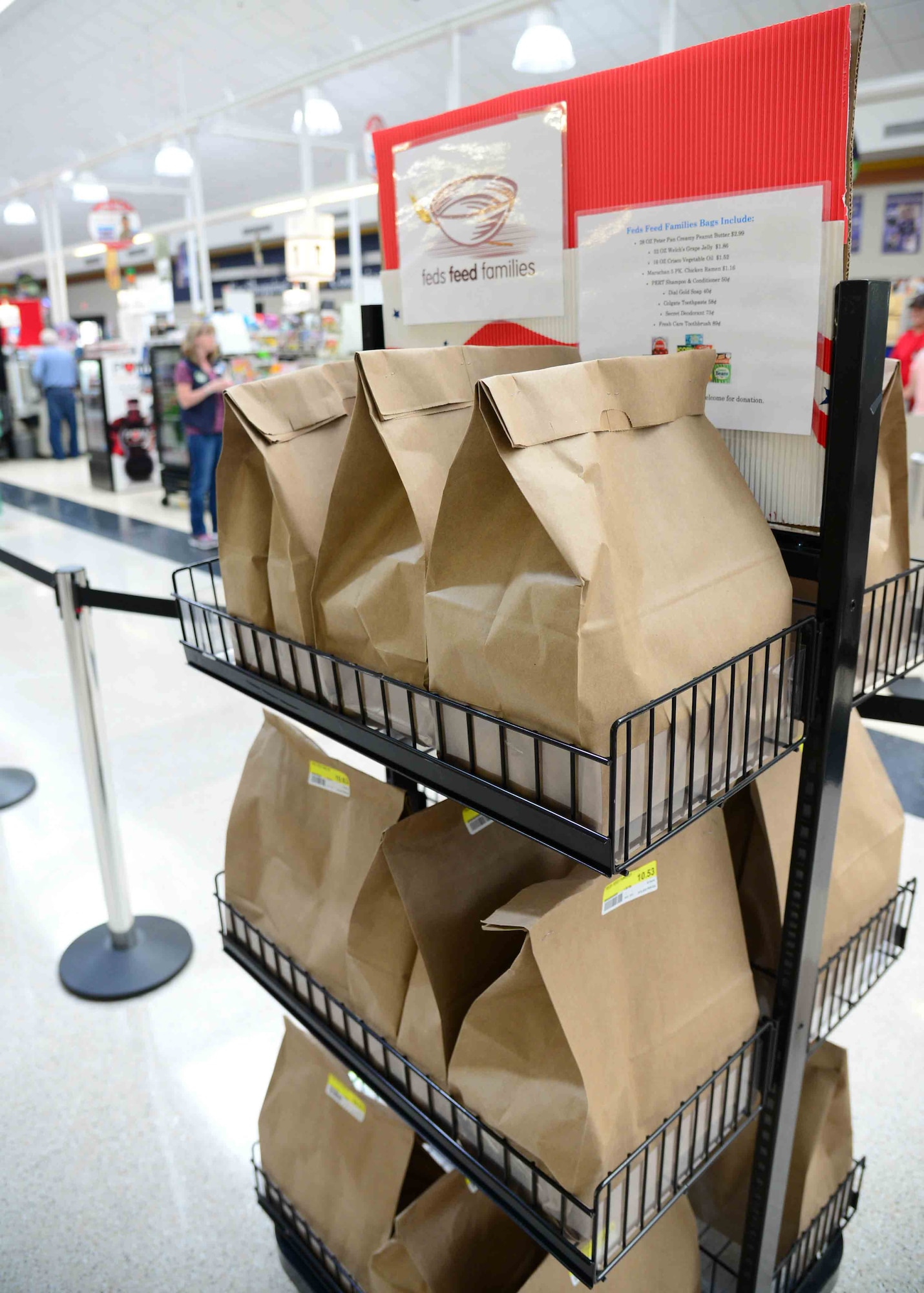 The Malmstrom Commissary participated in the Feds Feed Families campaign June 1 to Aug. 31, at Malmstrom Air Force Base, Mont. The nationwide campaign is designed to supplement the country’s need for donated foods and basic health items during the summer months. (U.S. Air Force photo/Airman 1st Class Magen M. Reeves)