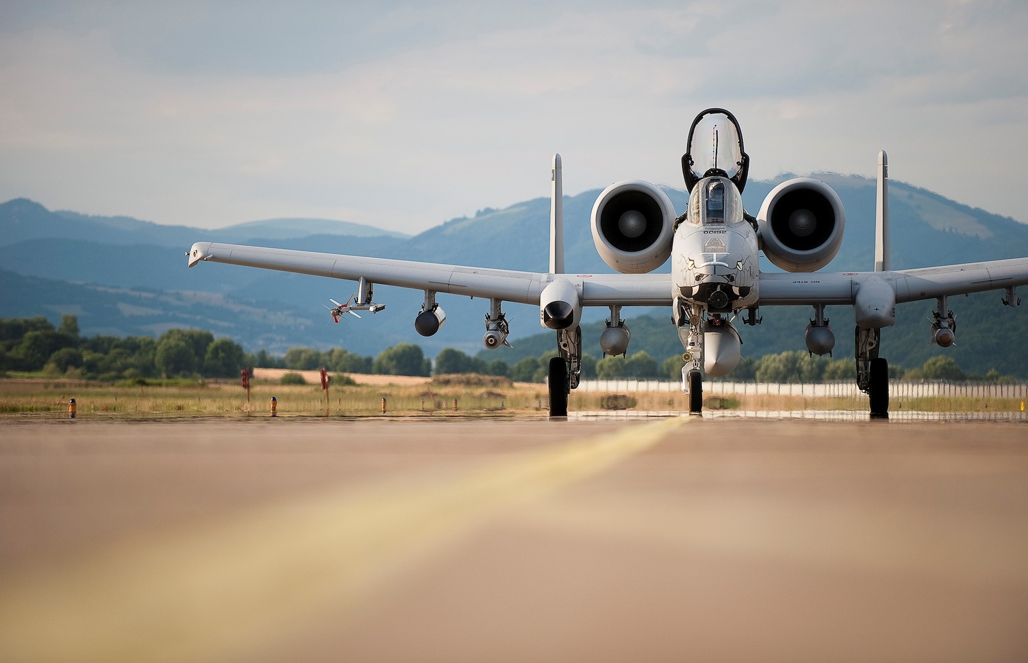 An A-10 Thunderbolt II from the 122nd Fighter Wing, Fort Wayne Air Station, Indiana taxis after landing at Sliac Air Base, Slovakia July 8, 2016. The A-10s are in Slovakia to conduct training alongside our NATO ally as well as participate in cross-border training with other deployed U.S. forces' aircraft and NATO aircraft in the area. (Air National Guard photo/ Staff Sgt. William Hopper)