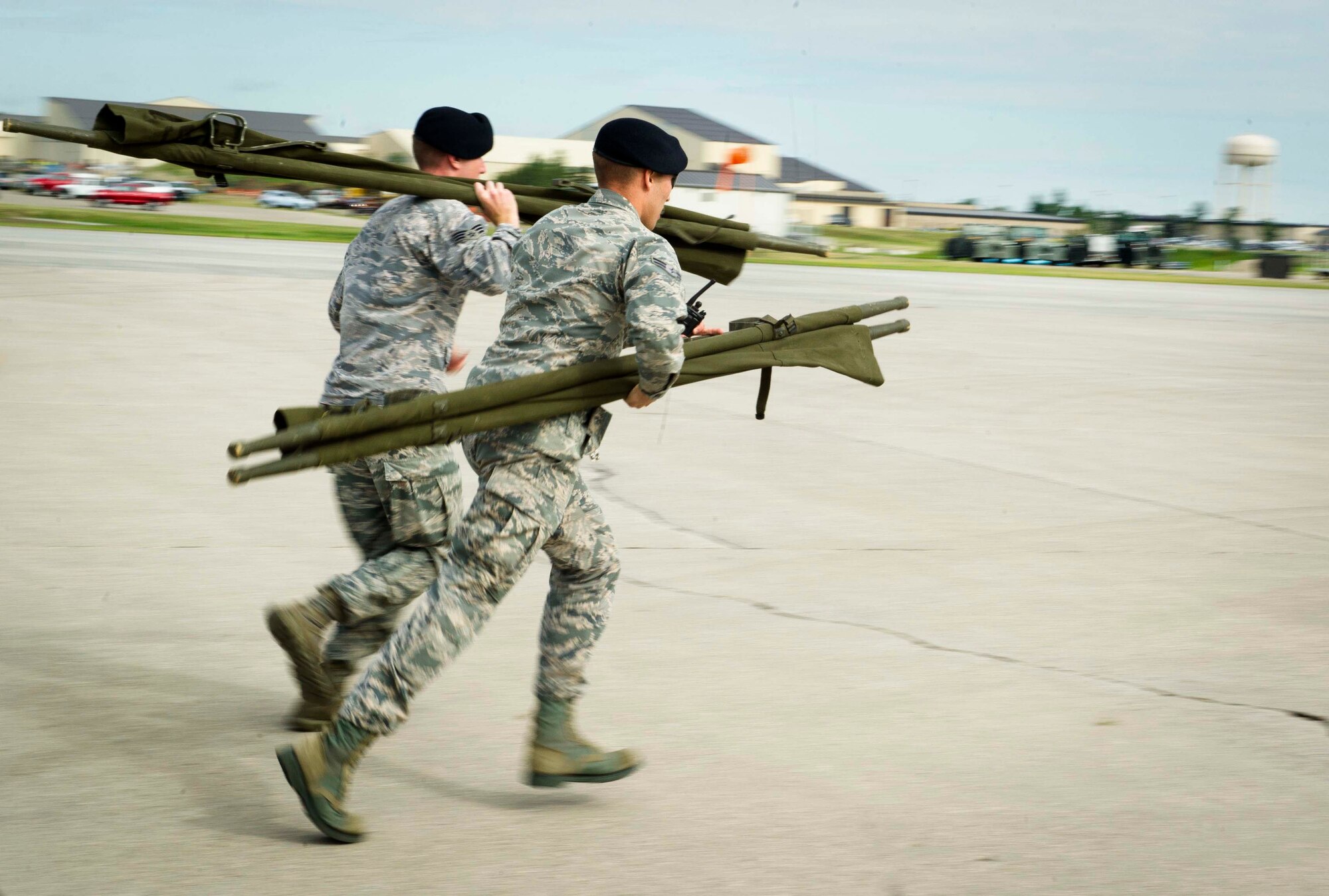 Emergency response personnel assigned to Minot Air Force Base conducted a Major Accident Response Exercise July 15, 2016, in preparation for the upcoming Northern Neighbor’s Day Air Show scheduled for August 13. The training exercise simulated a UH-1N Huey accident with varying levels of injuries. Personnel conducted the drill to ensure they are ready for any aircraft emergencies. (U.S. Air Force photos/Senior Airman Apryl Hall/Senior Airman Sahara Fales)