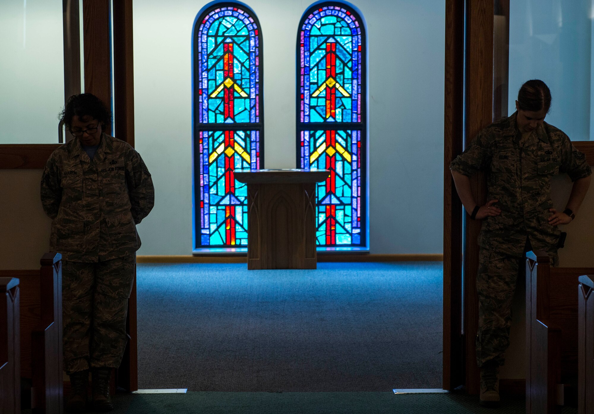 The Scott Air Force Base chapel held a prayer service in response to the recent tragic events in Orlando, Falcon Heights, Baton Rouge, Dallas, and Paris, France, July 15, 2016.   The service included representatives from at least eight religions, including the Hindu, Protestant, Islamic, Soka Gakkai International Buddhist, Catholic, and Greek Orthodox faiths.  (U.S. Air Force photo by Staff Sgt. Martinez/Released)