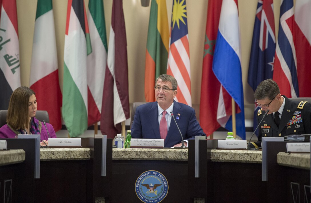 Defense Secretary Ash Carter hosts a meeting of defense ministers and senior leaders from the coalition to counter the Islamic State of Iraq and the Levant at Joint Base Andrews, Md., July 20, 2016. DoD photo by Air Force Tech. Sgt. Brigitte N. Brantley