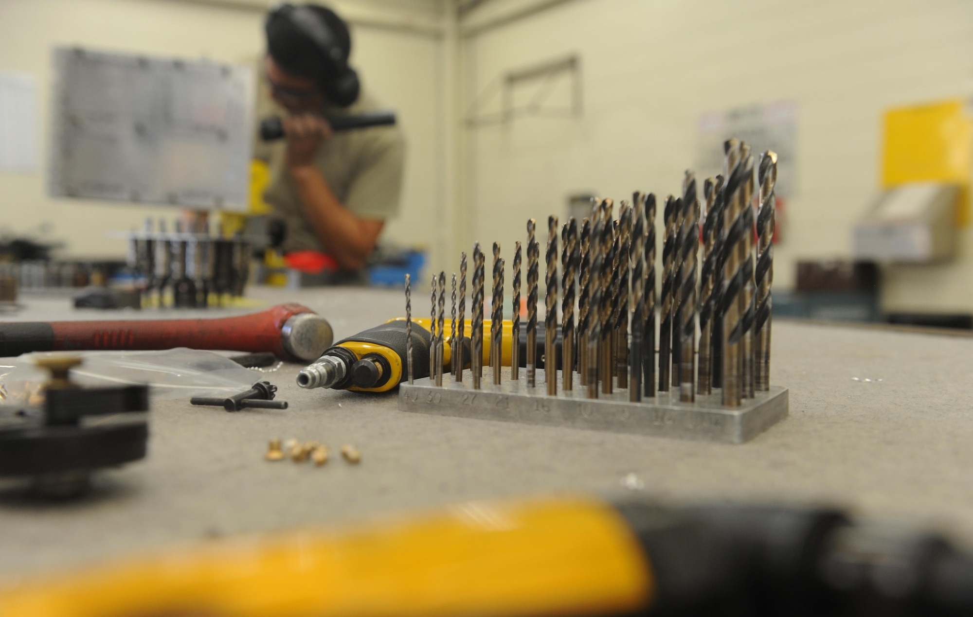 Tools for Airmen of the 7th Equipment Maintenance Squadron are ready for use at any time and for any repair. Along with the heavy machinery in the shop, Airmen use a variety of carefully inspected hand tools, such as hammers, drills, saws and files to get a precise shape. (U.S. Air Force photo by Airman 1st Class Rebecca Van Syoc)