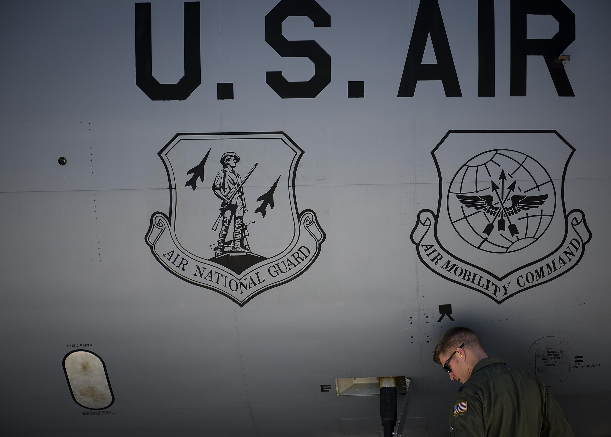 Capt. Dan Fenwick, a KC-135 Stratotanker pilot from MacDill Air Force Base, conducts pre-flight checks at Nellis Air Force Base, Nevada July 18, 2015 during exercise Red Flag. Red Flag 16-3 is one of four Red Flag exercises at Nellis--this edition of Red Flag focusing on multi-domain operations in air, space and cyberspace. (U.S. Air Force photo/Tech. Sgt. David Salanitri)