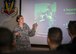 U.S. Air Force Staff Sgt. Jamie Zimmer, 347th Operations Support Squadron intelligence analyst, gives a briefing on radar systems and foreign threats, June 29, 2016, at Moody Air Force Base, Ga. Zimmer was credited with providing mission-critical intel support during exercises TRIDENT JUNCTURE and BOARS NEST as well as two 23d Wing combat search and rescue exercises. (U.S. Air Force photo by Senior Airman Ryan Callaghan)