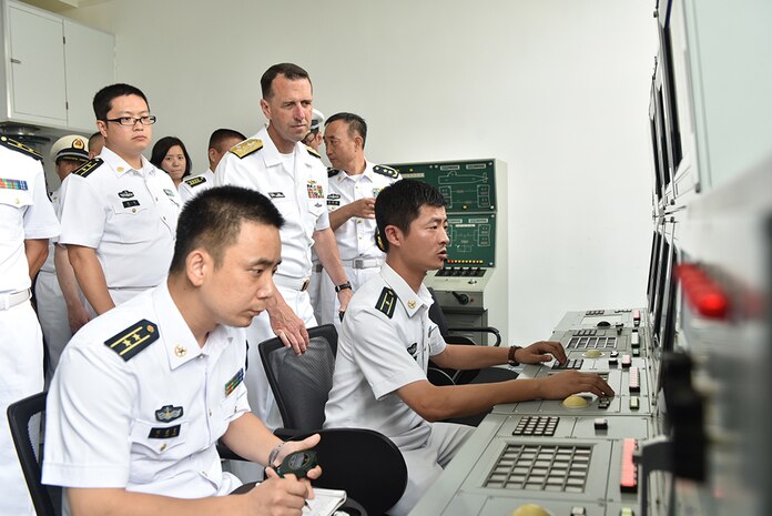 (July 20, 2016) - Chief of Naval Operations (CNO) Adm. John Richardson visits the Chinese People's Liberation Army (Navy) (PLA(N)) Submarine Academy on July 20, 2016, North Sea Fleet Headquarters and a PLAN frigate and submarine in Qingdao. Richardson is on a multi-day trip to China to meet with his counterpart, improve mutual understanding, and encourage professional interaction between the two navies. 