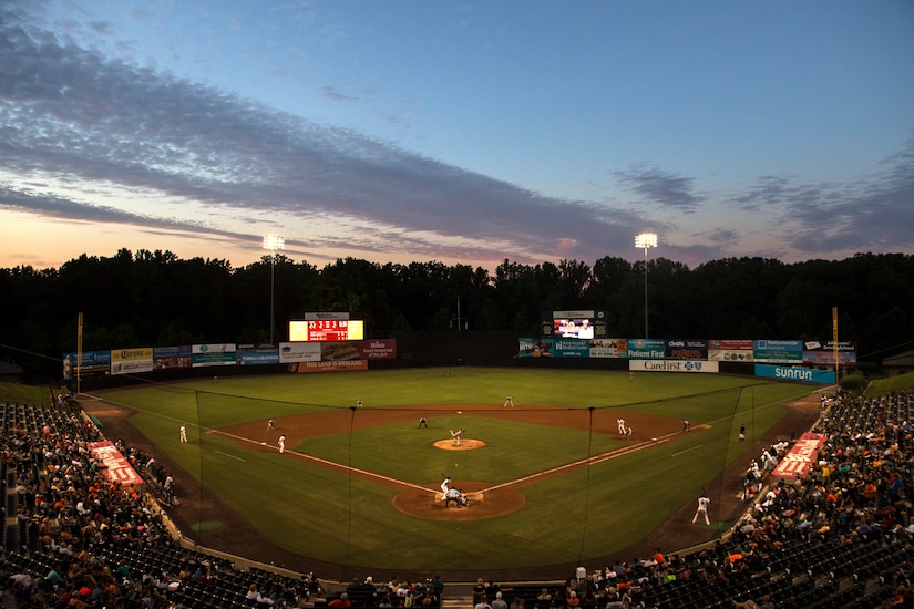 Members of the community and Joint Base Andrews watch the Bowie Baysox play the Richmond Flying Squirrels in Bowie, Md., July 15, 2016. The Baysox donated 2,500 general admission tickets to Joint Base Andrews as part of the Baysox’s sixth Joint Base Andrews Military Appreciation Night. (U.S. Air Force photo by Airman 1st Class Philip Bryant)