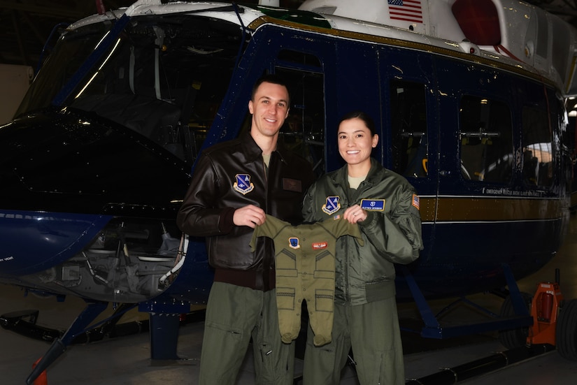 Capt. Raylind Bergman, 1st Helicopter Squadron instructor pilot and operations assistant flight commander, poses for a photo with his wife,  1st Lt. Alethea Bergman, 79th Medical Wing aerospace and operational physiologist and operations element chief, at Joint Base Andrews, Md, 2016. The couple met in ROTC, married in 2010, and are expecting their first child this year. (courtesy photo)