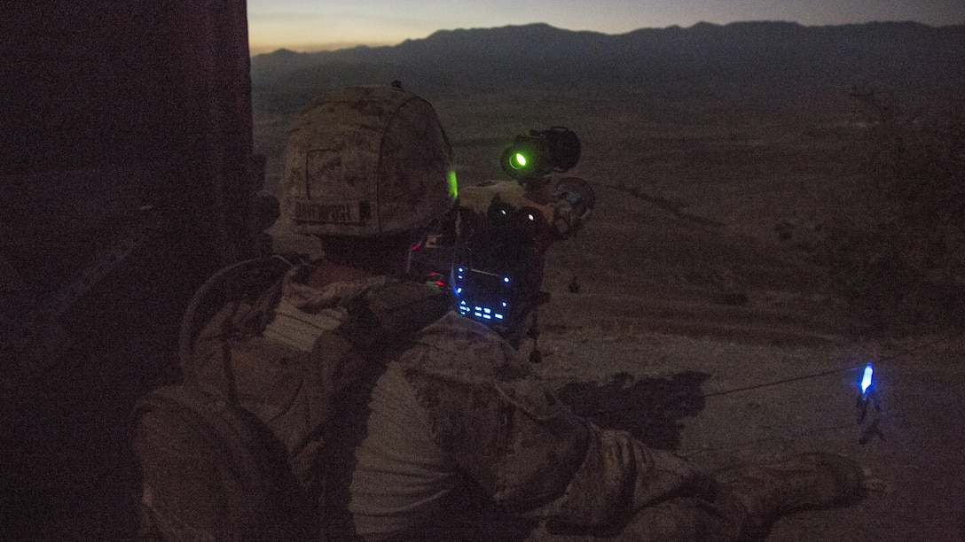U.S. Marine Sgt. Coltin Davenport, a forward observer, uses a laser to mark a target for a close air support mission the Canadian army and the Mexican navy during the Southern California portion of Rim of the Pacific 2016 training exercise at Marine Corps Base Camp Pendleton, California, July 13, 2016. The close air support missions help redefine and refine tactics in close air support and will also serve to assist the Mexican navy for laying the ground work and foundation for a structured tactical air control party school in the future. Units participating in the exercise were Marines with 1st Air Naval Gunfire Liaison Company, Canada’s 2e Battalion Royal 22e Régiment, and service members with the Mexican navy. Twenty-six nations, more than 40 ships and submarines, more than 200 aircraft and 25,000 personnel are participating in RIMPAC from June 30 to Aug. 4, in and around the Hawaiian Islands and Southern California. The world's largest international maritime exercise, RIMPAC provides a unique training opportunity that helps participants foster and sustain the cooperative relationships that are critical to ensuring the safety of sea lanes and security on the world's oceans. RIMPAC 2016 is the 25th exercise in the series that began in 1971.