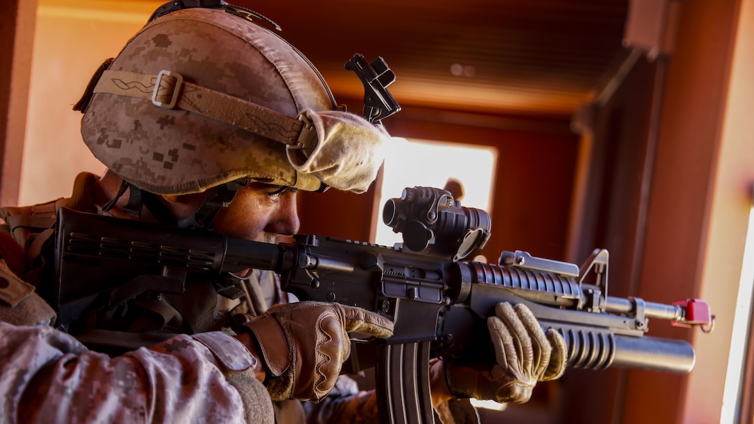 A Chilean service member post security in a cleared building during military operations on urban terrain training at Marine Corps Base Camp Pendleton, California, July 19, 2016. The training was conducted with U.S., Chilean, and Canadian service members to enhance interoperability between partner nations. Twenty-six nations, more than 40 ships and submarines, more than 200 aircraft and 25,000 personnel are participating in RIMPAC from June 30 to Aug. 4, in and around the Hawaiian Islands and Southern California. The world's largest international maritime exercise, RIMPAC provides a unique training opportunity that helps participants foster and sustain the cooperative relationships that are critical to ensuring the safety of sea lanes and security on the world's oceans. RIMPAC 2016 is the 25th exercise in the series that began in 1971.