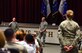 An Airman from Maxwell Air Force Base, Ala., asks Air Force Chief of Staff Gen. David L. Goldfein and Chief Master Sgt. of the Air Force James A. Cody a question during a town hall event July 20, 2016. The Air Force’s two most senior leaders answered multiple questions from the audience, addressing the Airmen’s concerns. (U.S. Air Force photo/Senior Airman Hailey Haux)