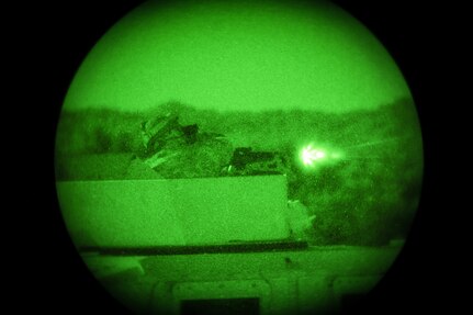 U.S. Army Soldiers from the 306th Engineer Company conduct a night live fire exercise using M2 Browning, .50 Caliber Machine Guns mounted on High Mobility Multipurpose Wheeled Vehicles (HMMWV) during Warrior Exercise (WAREX) 86-16-03 at Fort McCoy, Wis., July 13, 2016. WAREX is designed to keep soldiers all across the United States ready to deploy. (U.S. Army photo by Spc. John Russell/Released)