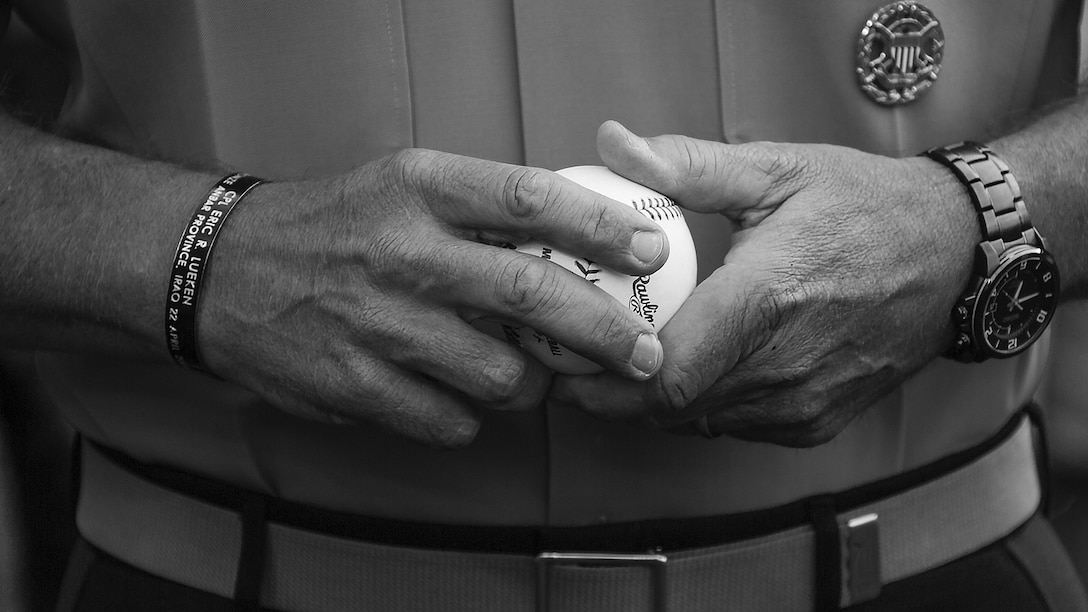 Commandant of the Marine Corps Gen. Robert B. Neller holds a baseball before a baseball game at Nationals Park, Washington, D.C., July 20, 2016. Neller threw the ceremonial first pitch at the Washington National’s annual game honoring the Marine Corps.