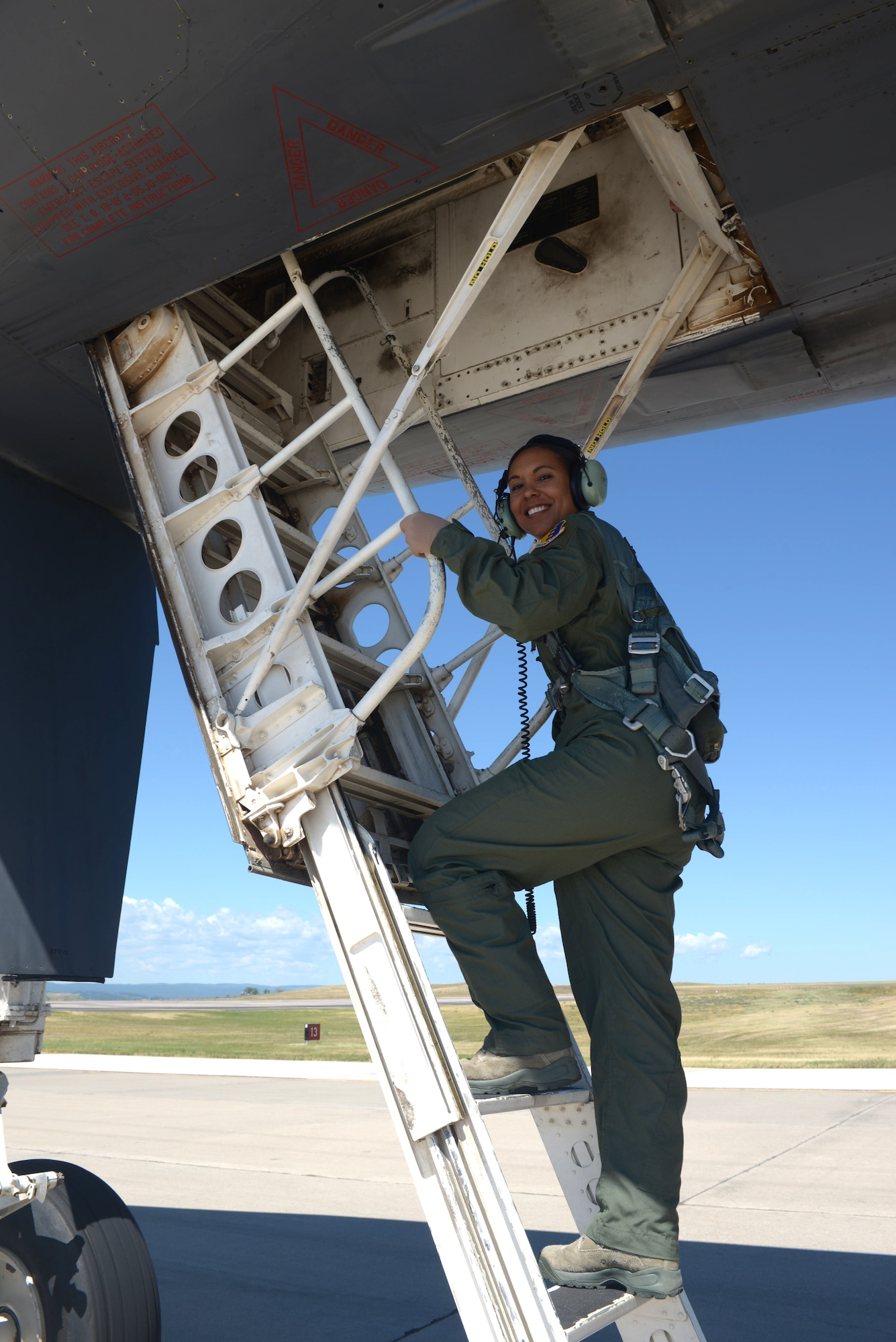 Chief Master Sgt. Sonia Lee, the command chief of the 28th Bomb Wing, prepares for an incentive flight at Ellsworth Air Force Base, S.D., July 15, 2016. Lee attended the flight to experience the B-1 bomber, the primary aircraft of the wing, and its mission firsthand. (U.S. Air Force photo by Airman Donald Knechtel) 