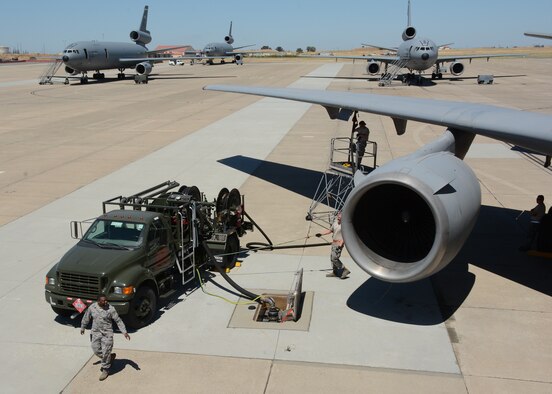 F-35A Lightning II aircraft receive aerial refuelings from a Travis KC-10 Extender July 13, 2016 on the flight from England to the United States. The fighters were returning to Luke Air Force Base, Arizona after participating in the world's largest air show. (U.S. Air Force photos by Staff Sgt. Madelyn Brown) 
