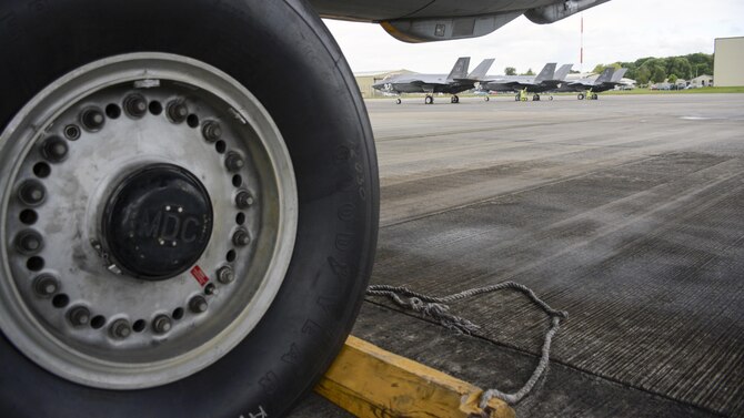 F-35A Lightning II aircraft receive aerial refuelings from a Travis KC-10 Extender July 13, 2016 on the flight from England to the United States. The fighters were returning to Luke Air Force Base, Arizona after participating in the world's largest air show. (U.S. Air Force photos by Staff Sgt. Madelyn Brown) 