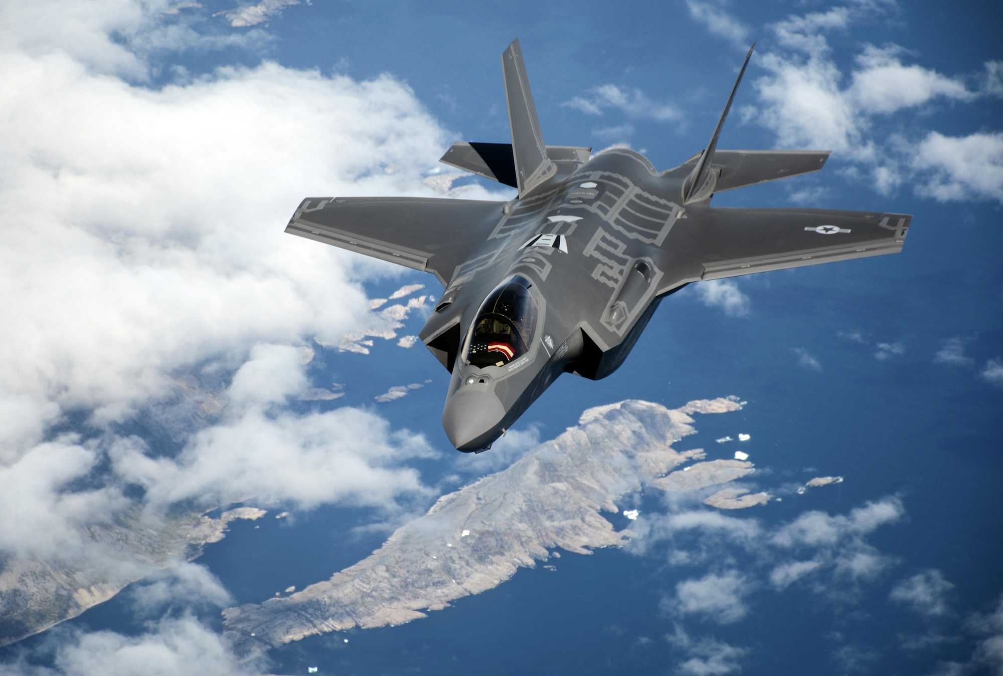 F-35A Lightning II aircraft receive aerial refuelings from a Travis KC-10 Extender July 13, 2016 on the flight from England to the United States. The fighters were returning to Luke Air Force Base, Arizona after participating in the world's largest air show. (U.S. Air Force photos by Staff Sgt. Madelyn Brown) 