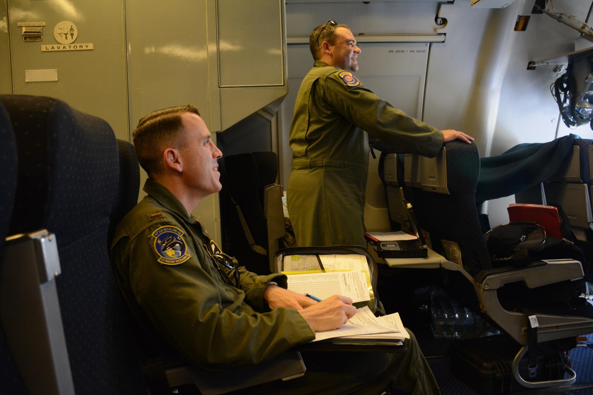 At mission complete, the crew poses for a photo outside the KC-10 Extender on the Travis Air Force Base flightline July 16, 2016. An aircrew of 70th Air Refueling Squadron members departed Travis Air Force Base, Calif. July 11, 2016 en route to Royal Air Force Base Fairford in Gloucestershire, England. The purpose of the trip is to refuel F-35A Lightning II jet fighters that are returning to the United States after participating in the world's largest air show. (U.S. Air Force photos by Staff Sgt. Madelyn Brown) 