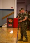 U.S. Marine Corps Col. Mathew S. Reid, on coming commanding officer, 6th Marine Regiment, 2nd Marine Division (MARDIV), gives his remarks during a change of command ceremony on Camp Lejeune, N.C., May 3, 2016. U.S. Marine Corps Col. Calvert Worth, off going commanding officer, 6th Marine Regiment, 2D MARDIV relinquished command to Reid. (U.S. Marine Corps photo by Cpl. Alexander Hill, 2D MARDIV Combat Camera/Released)