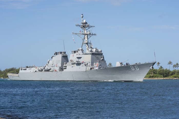 USS Shoup (DDG-86) arrives at Joint Base Pearl Harbor-Hickam for Rim of the Pacific 2016. Twenty-six nations, more than 40 ships and submarines, more than 200 aircraft and 25,000 personnel are participating in RIMPAC from June 30 to Aug. 4, in and around the Hawaiian Islands and Southern California. The world's largest international maritime exercise, RIMPAC provides a unique training opportunity that helps participants foster and sustain the cooperative relationships that are critical to ensuring the safety of sea lanes and security on the world's oceans. RIMPAC 2016 is the 25th exercise in the series that began in 1971. 