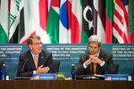 Defense Secretary Ash Carter and Secretary of State John Kerry speak during a joint session of counter-ISIL foreign and defense ministers at the State Department in Washington, D.C., July 21, 2016. DoD photo by Air Force Tech. Sgt. Brigitte N. Brantley 