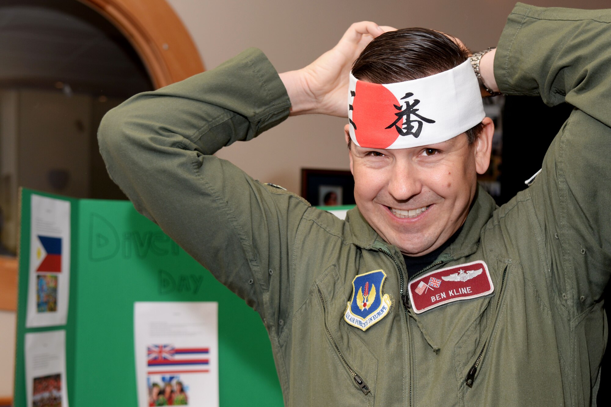 U.S. Air Force Maj. Benjamin Kline, 100th Air Refueling Wing command post chief, participates in Team Mildenhall’s Diversity Day celebration July 15, 2016, on RAF Mildenhall, England. Diversity Day celebrated the different cultures and ethnicities all across the world. (U.S. Air Force photo by Airman 1st Class Tenley Long)