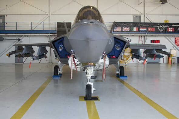 An F-35A from the 58th Fighter Squadron is loaded with weapons in its internal weapons bays and on external pylons July 20, 2016, at Eglin Air Force Base, Fla. The F-35 is capable of carrying weapons both internally and externally in order to adapt to mission needs. (U.S. Air Force photo by Senior Airman Stormy Archer)