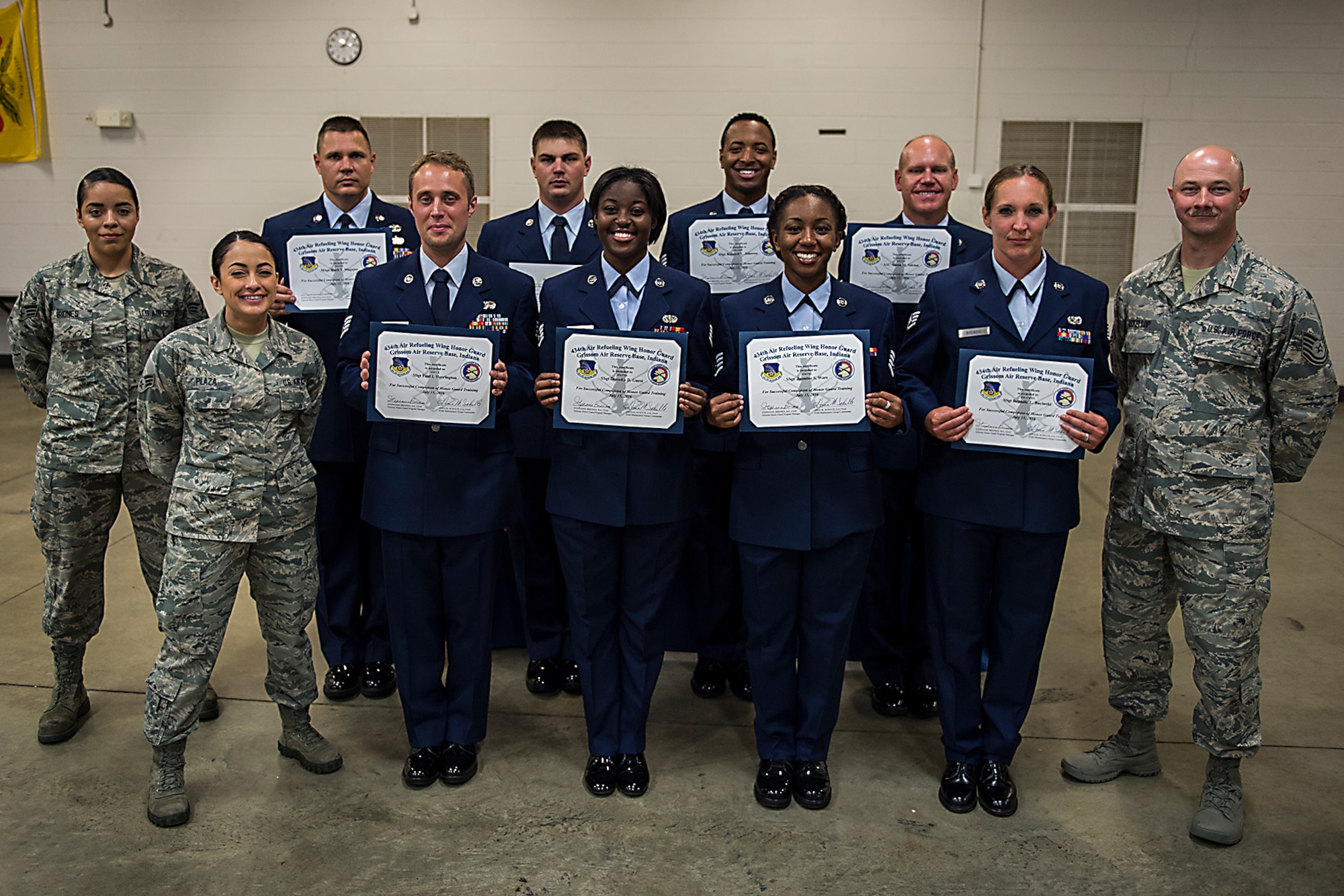 New members of Grissom’s Honor Guard pose with their instructors following a graduation ceremony July 15, 2016 at Grissom Air Reserve Base, Ind. Becoming a member of the Honor Guard means being held to the highest Air Force standards. (U.S. Air Force photo/Senior Airman Dakota Bergl)